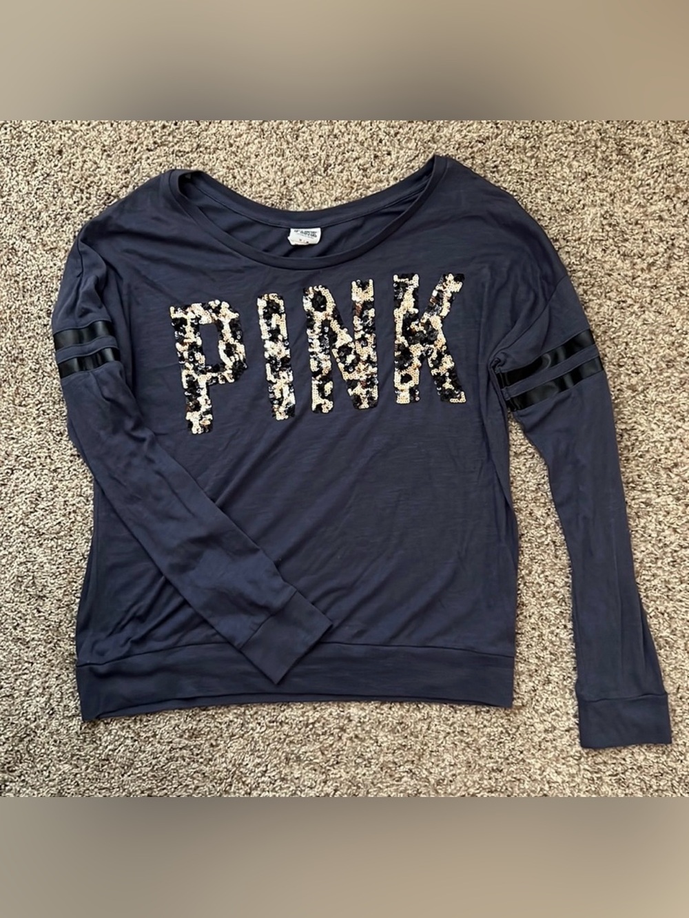 PINK Sequin Logo Long Sleeve Pullover